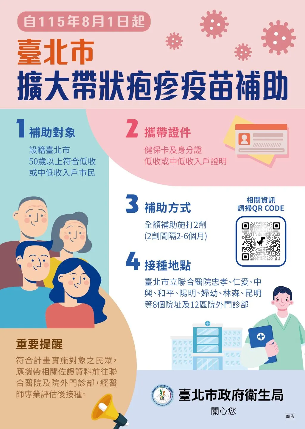 帶狀皰疹疫苗補助:台北市